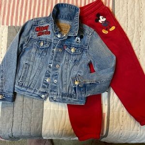 Levi Mickey Mouse Jean jacket and Gap red sweatpants